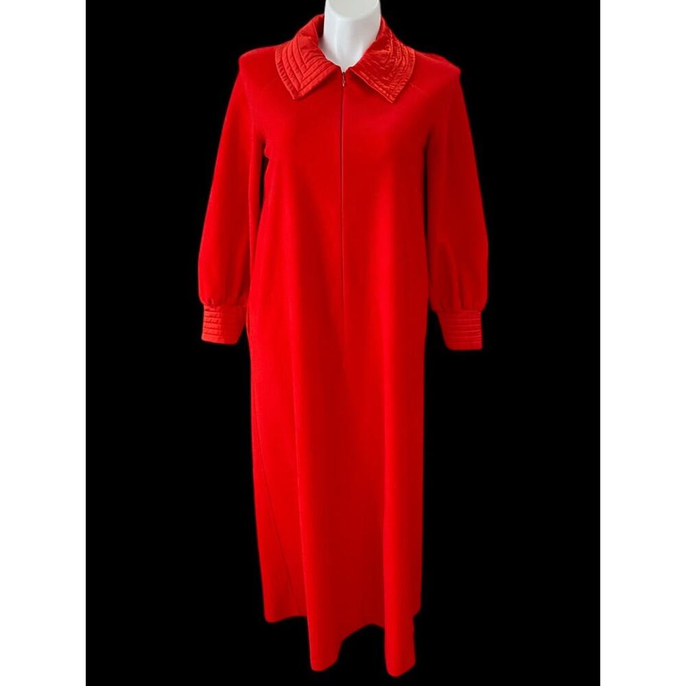 Size‎ 14 Vanity Fair 1970s Womens Red Half Zip Robe Long Sleeve Dacron Polyester